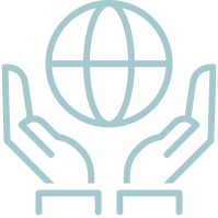 Icon of two hands surrounding a globe representing the Earth.